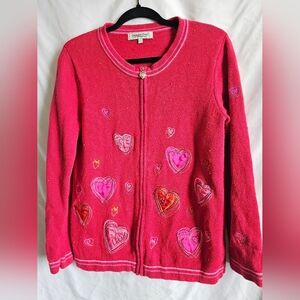 Pink Heart Embroidered Cardigan Small